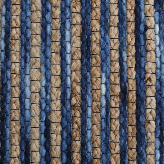 Navy Blue And Natural Jute Striped Hand Woven Square Rug Photo 7