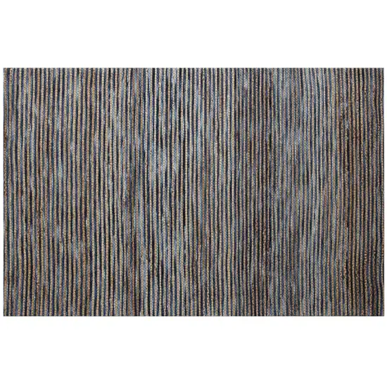 Navy Blue And Natural Jute Striped Hand Woven Square Rug Photo 2