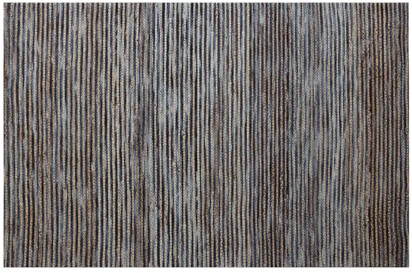 Navy Blue And Natural Jute Striped Hand Woven Square Rug Photo 2