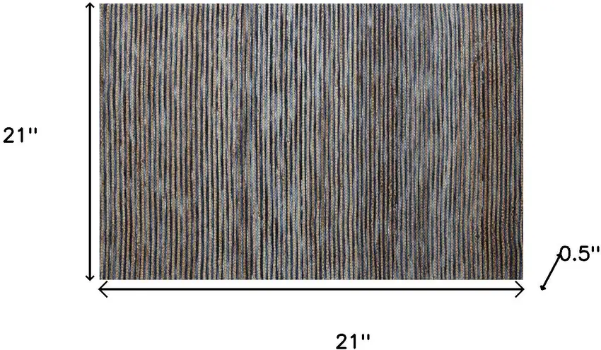 Navy Blue And Natural Jute Striped Hand Woven Square Rug Photo 3