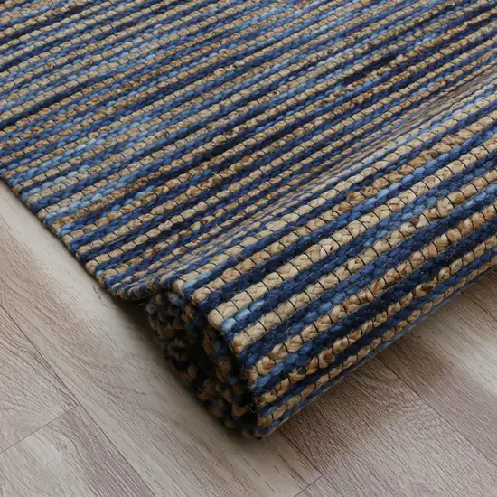 Navy Blue And Natural Jute Striped Hand Woven Square Rug Photo 5