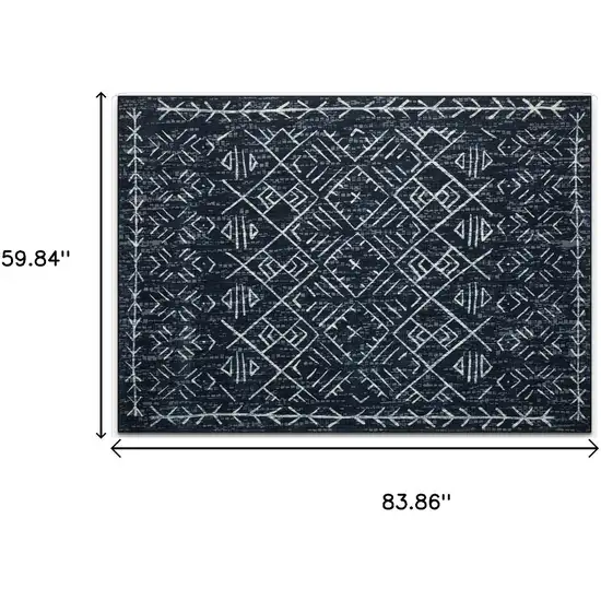 Navy Blue And Off White Tribal Area Rug Photo 3