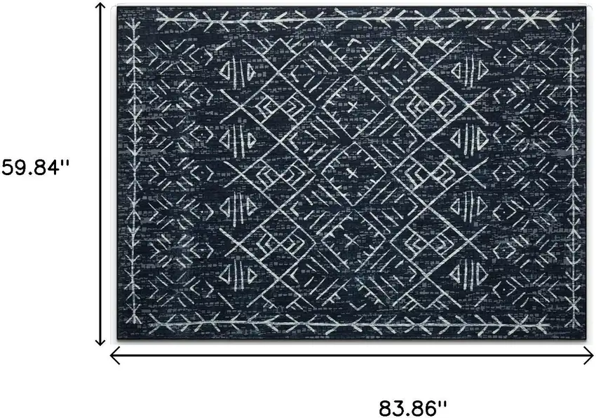 Navy Blue And Off White Tribal Area Rug Photo 3