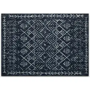 Photo of Navy Blue And Off White Tribal Area Rug
