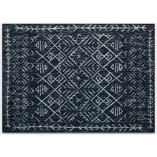 Navy Blue And Off White Tribal Area Rug Photo 2