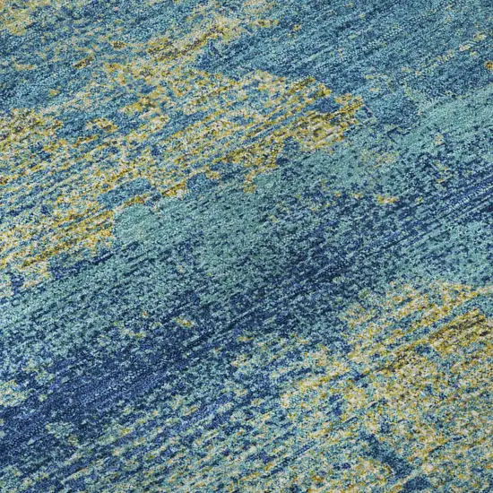 Navy Blue And Olive Green Abstract Washable Area Rug With UV Protection Photo 9