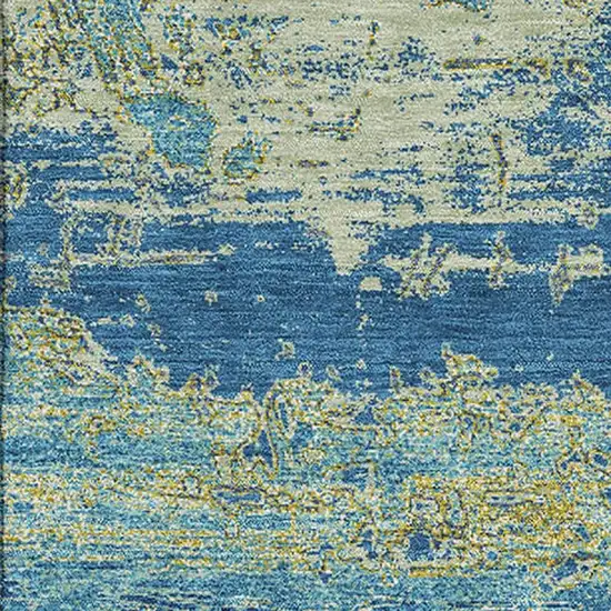 Navy Blue And Olive Green Abstract Washable Area Rug With UV Protection Photo 3