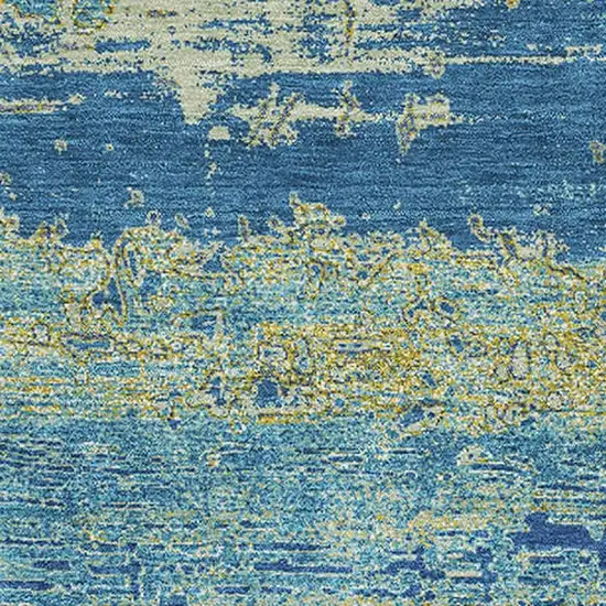 Navy Blue And Olive Green Abstract Washable Area Rug With UV Protection Photo 2