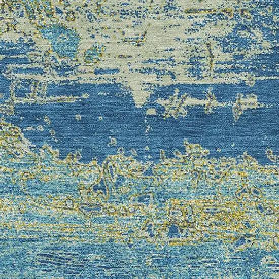 Navy Blue And Olive Green Abstract Washable Area Rug With UV Protection Photo 2