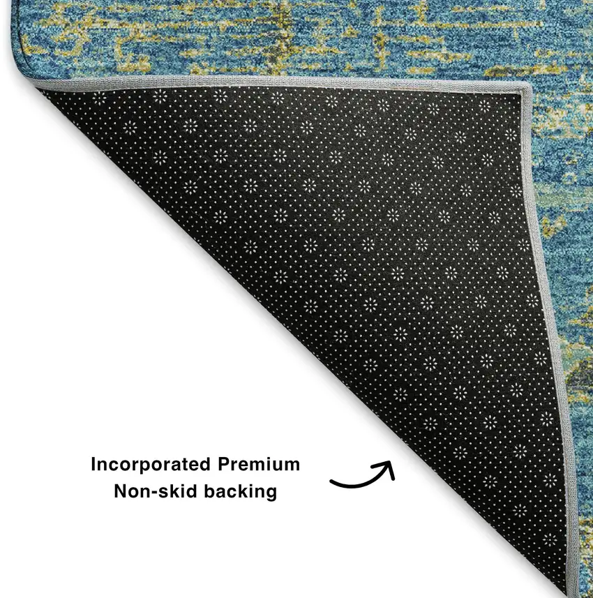 Navy Blue And Olive Green Abstract Washable Area Rug With UV Protection Photo 6