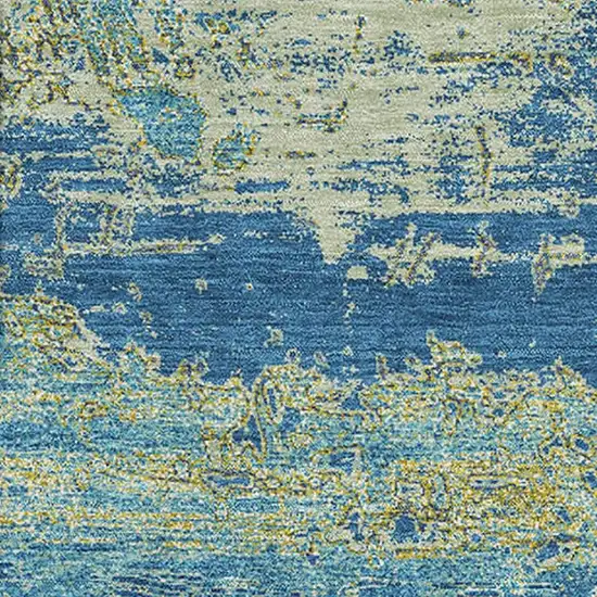 Navy Blue And Olive Green Abstract Washable Area Rug With UV Protection Photo 2