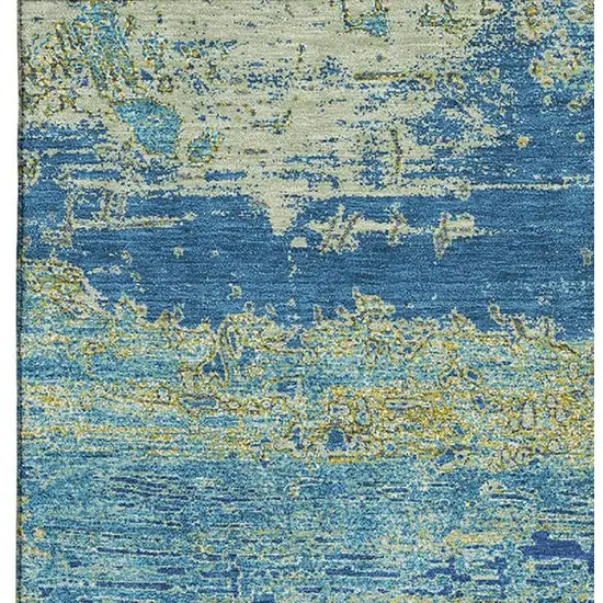 Navy Blue And Olive Green Abstract Washable Area Rug With UV Protection Photo 3