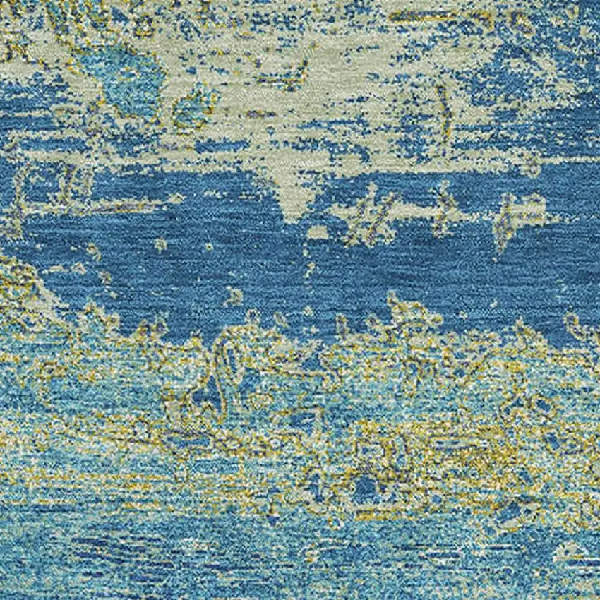 Navy Blue And Olive Green Abstract Washable Area Rug With UV Protection Photo 2