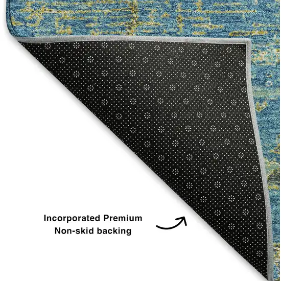 Navy Blue And Olive Green Abstract Washable Area Rug With UV Protection Photo 6