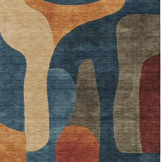 Navy Blue And Orange Abstract Washable Indoor Outdoor Area Rug Photo 4