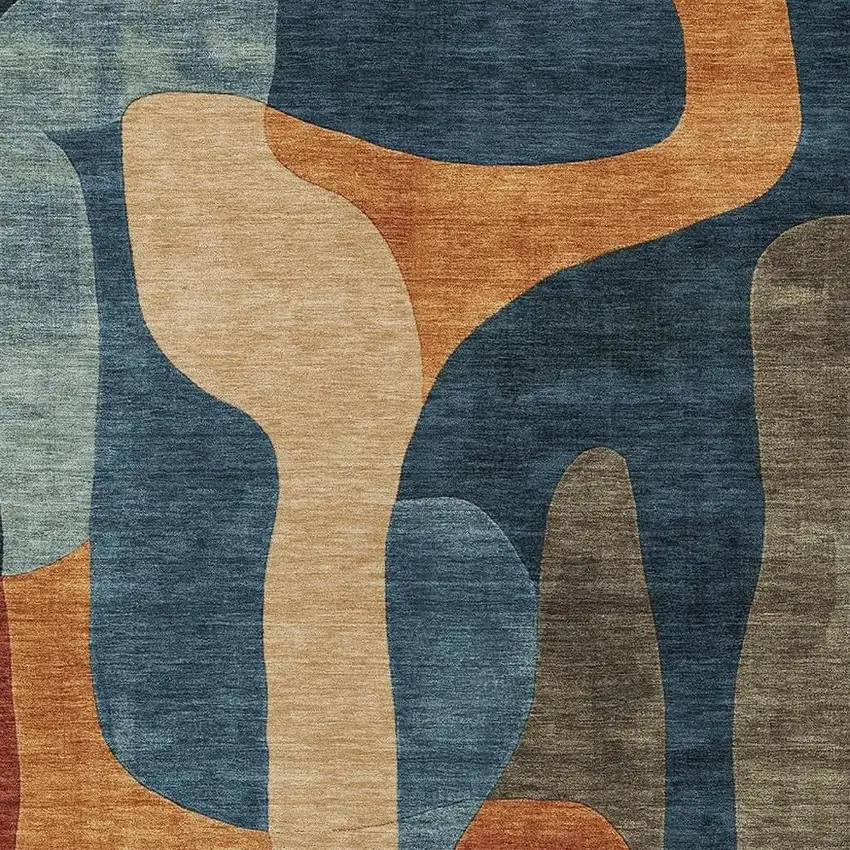 Navy Blue And Orange Abstract Washable Indoor Outdoor Area Rug Photo 4