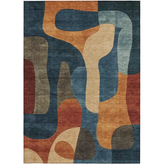 Navy Blue And Orange Abstract Washable Indoor Outdoor Area Rug Photo 2