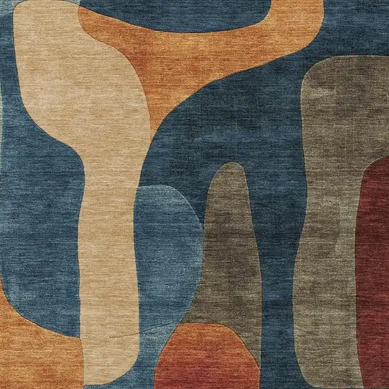 Navy Blue And Orange Abstract Washable Indoor Outdoor Area Rug Photo 3