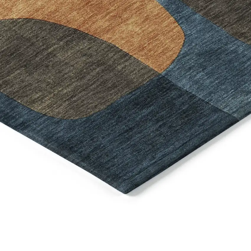 Navy Blue And Orange Abstract Washable Indoor Outdoor Area Rug Photo 9