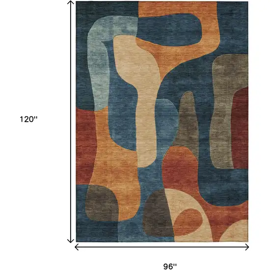 Navy Blue And Orange Abstract Washable Indoor Outdoor Area Rug Photo 8