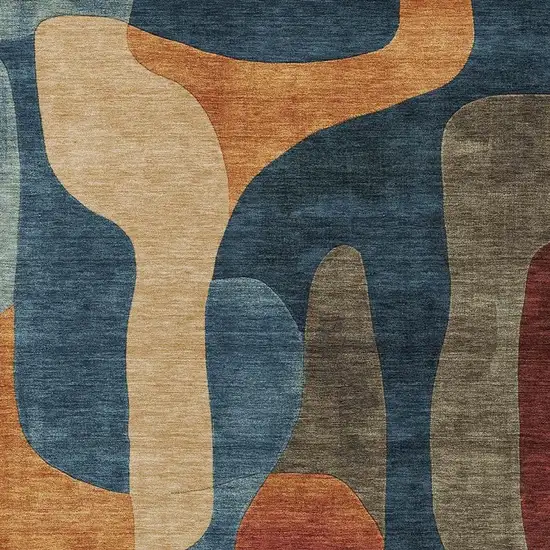 Navy Blue And Orange Abstract Washable Indoor Outdoor Area Rug Photo 2