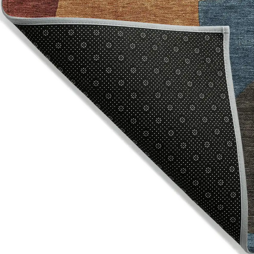 Navy Blue And Orange Abstract Washable Indoor Outdoor Area Rug Photo 4