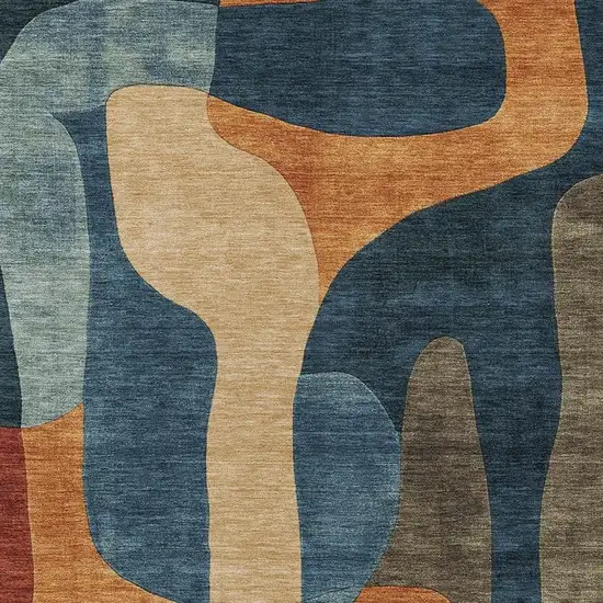 Navy Blue And Orange Abstract Washable Indoor Outdoor Area Rug Photo 3