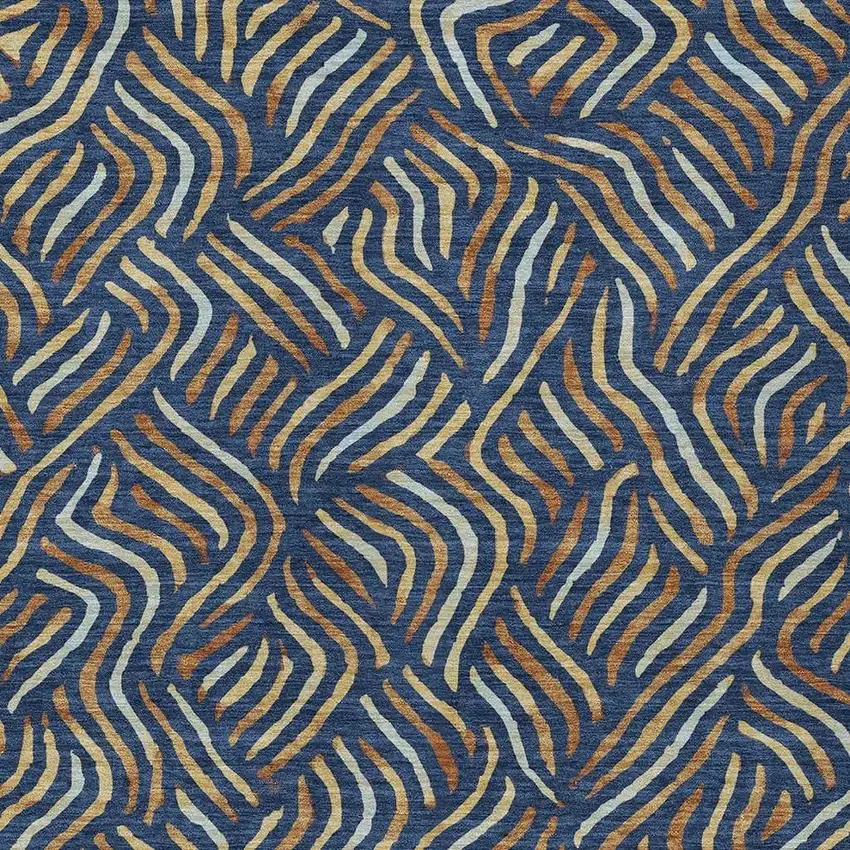 Navy Blue And Orange Abstract Washable Indoor Outdoor Area Rug Photo 2
