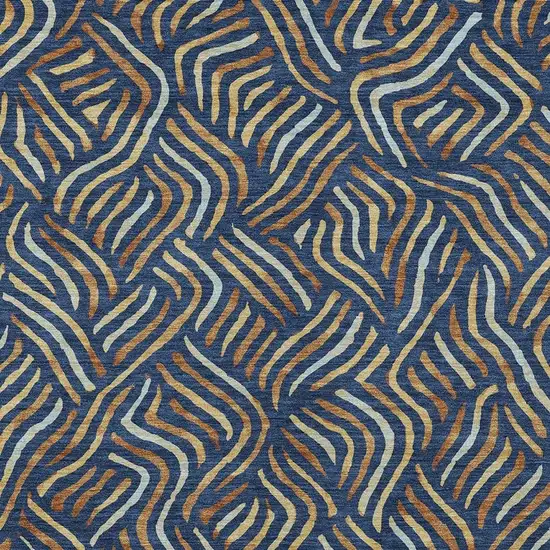 Navy Blue And Orange Abstract Washable Indoor Outdoor Area Rug Photo 2