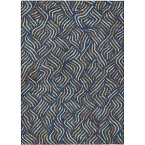 Photo of Navy Blue And Orange Abstract Washable Indoor Outdoor Area Rug