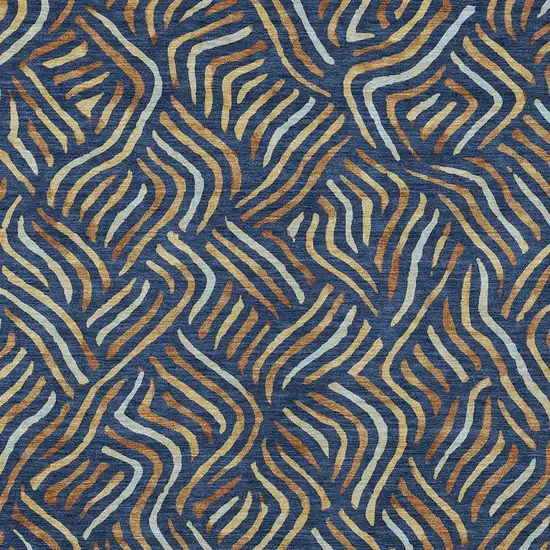 Navy Blue And Orange Abstract Washable Indoor Outdoor Area Rug Photo 2