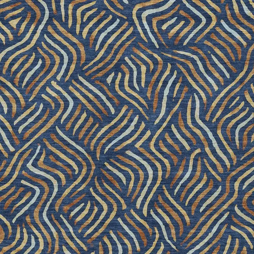 Navy Blue And Orange Abstract Washable Indoor Outdoor Area Rug Photo 2