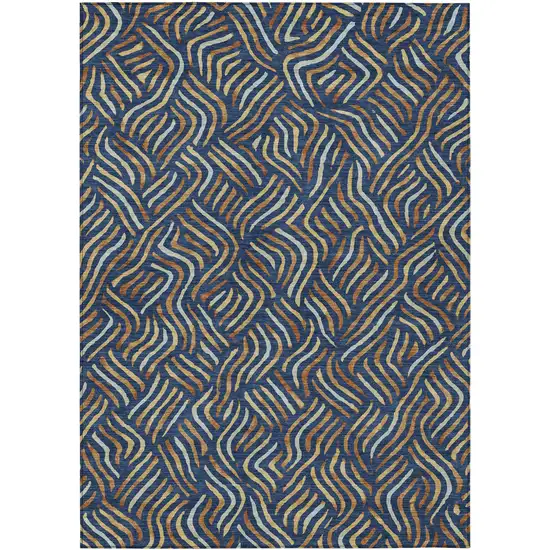Navy Blue And Orange Abstract Washable Indoor Outdoor Area Rug Photo 1