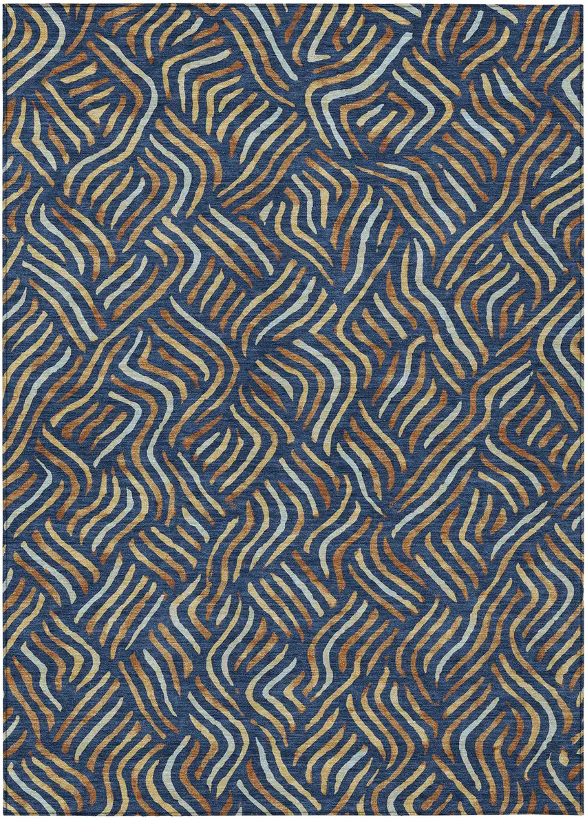 Navy Blue And Orange Abstract Washable Indoor Outdoor Area Rug Photo 1