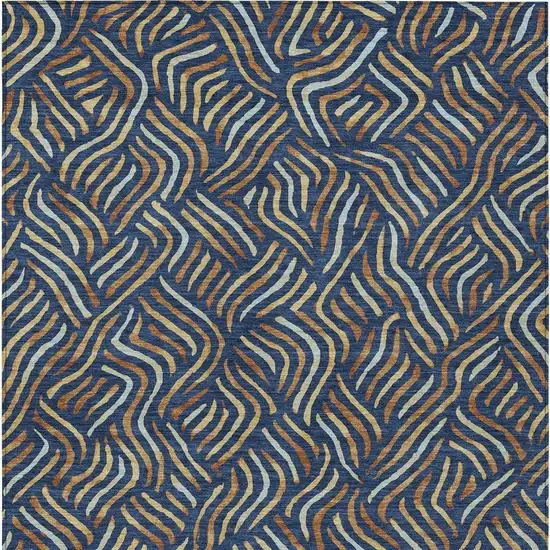 Navy Blue And Orange Abstract Washable Indoor Outdoor Area Rug Photo 3