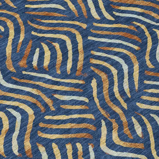 Navy Blue And Orange Abstract Washable Indoor Outdoor Area Rug Photo 9