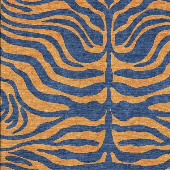 Navy Blue And Orange Animal Print Washable Area Rug With UV Protection Photo 2