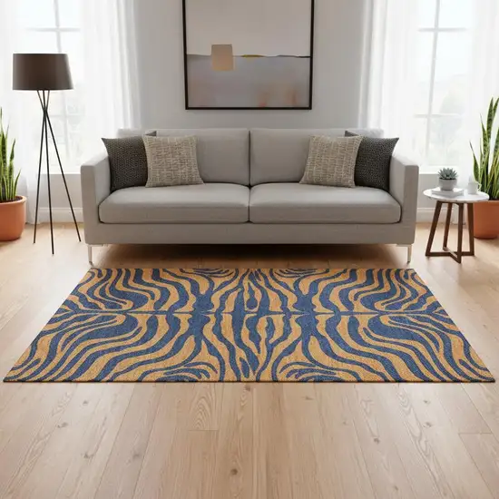 Navy Blue And Orange Animal Print Washable Area Rug With UV Protection Photo 2
