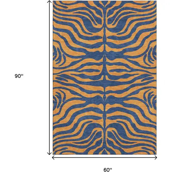 Navy Blue And Orange Animal Print Washable Area Rug With UV Protection Photo 8