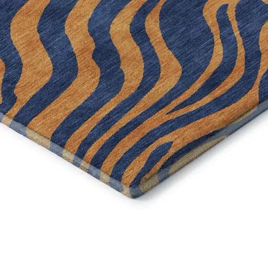 Navy Blue And Orange Animal Print Washable Area Rug With UV Protection Photo 7