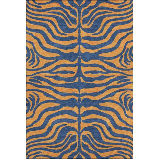Navy Blue And Orange Animal Print Washable Area Rug With UV Protection Photo 1