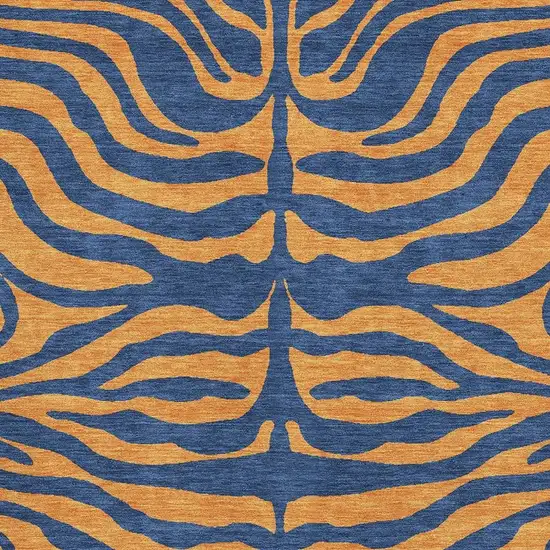 Navy Blue And Orange Animal Print Washable Area Rug With UV Protection Photo 2