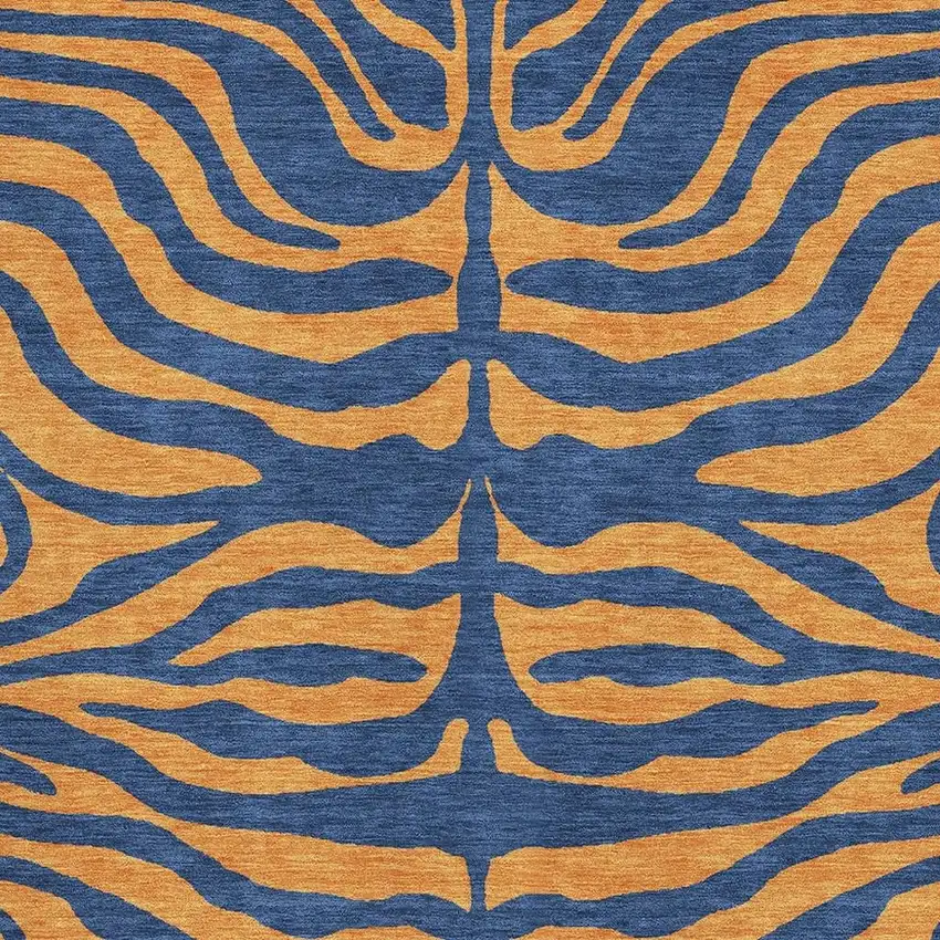 Navy Blue And Orange Animal Print Washable Area Rug With UV Protection Photo 2