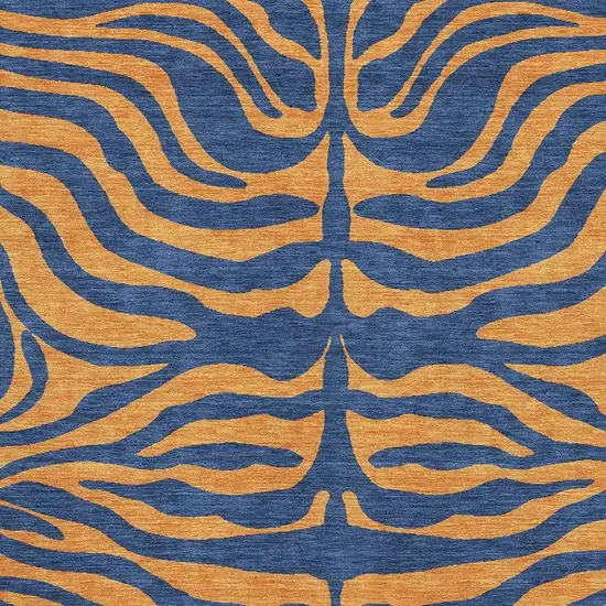 Navy Blue And Orange Animal Print Washable Area Rug With UV Protection Photo 2