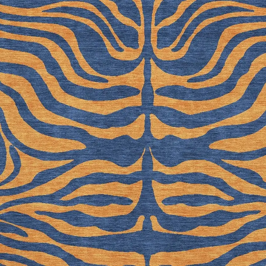 Navy Blue And Orange Animal Print Washable Area Rug With UV Protection Photo 2