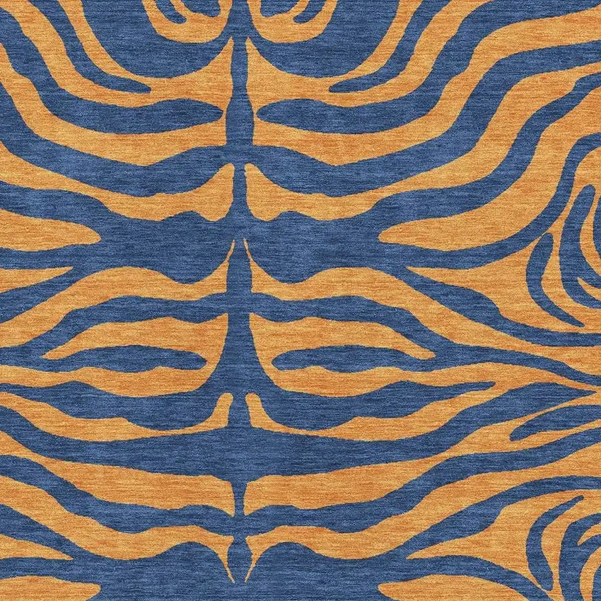 Navy Blue And Orange Animal Print Washable Area Rug With UV Protection Photo 2