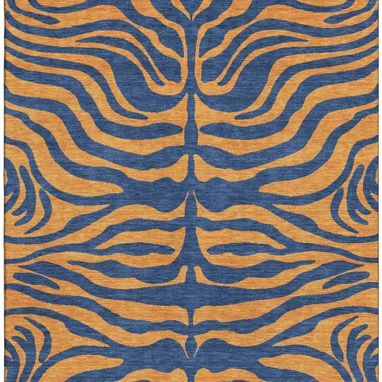 Navy Blue And Orange Animal Print Washable Area Rug With UV Protection Photo 2