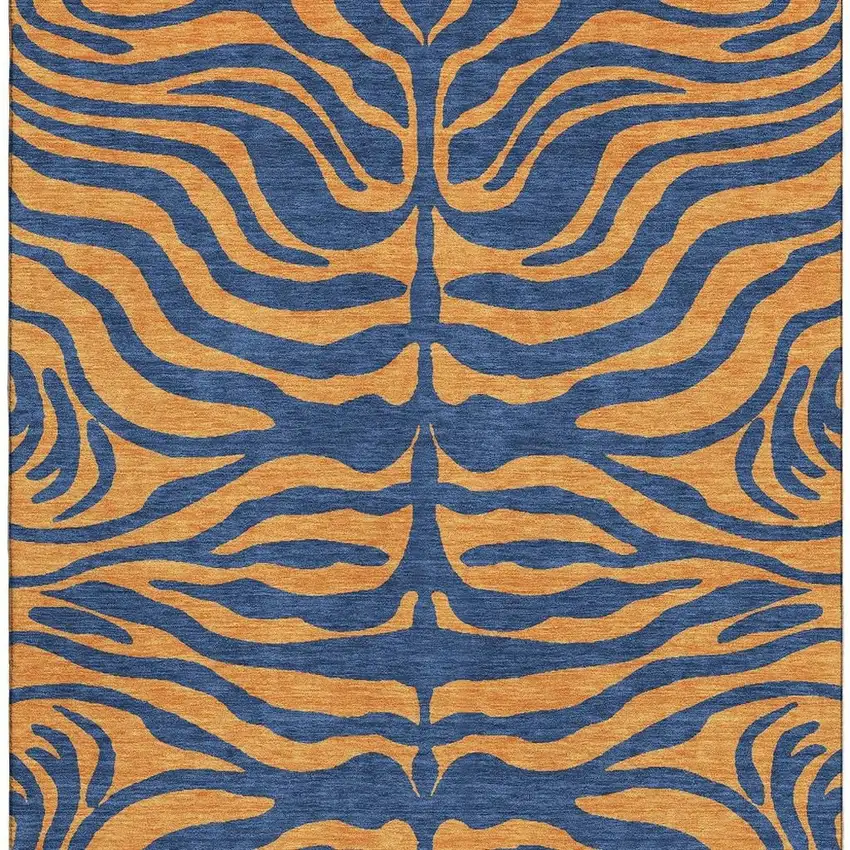 Navy Blue And Orange Animal Print Washable Area Rug With UV Protection Photo 2