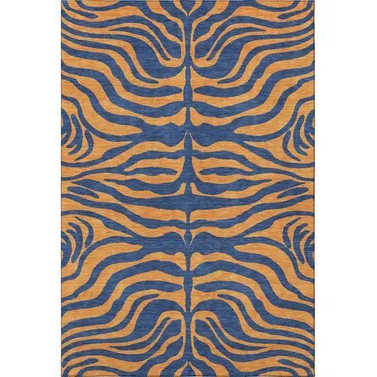 Navy Blue And Orange Animal Print Washable Area Rug With UV Protection Photo 3