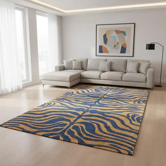 Navy Blue And Orange Animal Print Washable Area Rug With UV Protection Photo 2